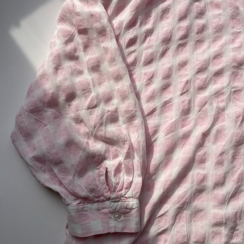 ZARA Pink & White Gingham Oversized Shirt xs Coastal Preppy Summer Button Down - Picture 3 of 6